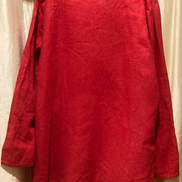 FLAX 100% Linen Long Sleeved Button DOwn Top L Tomato Red - Picture 4 of 5